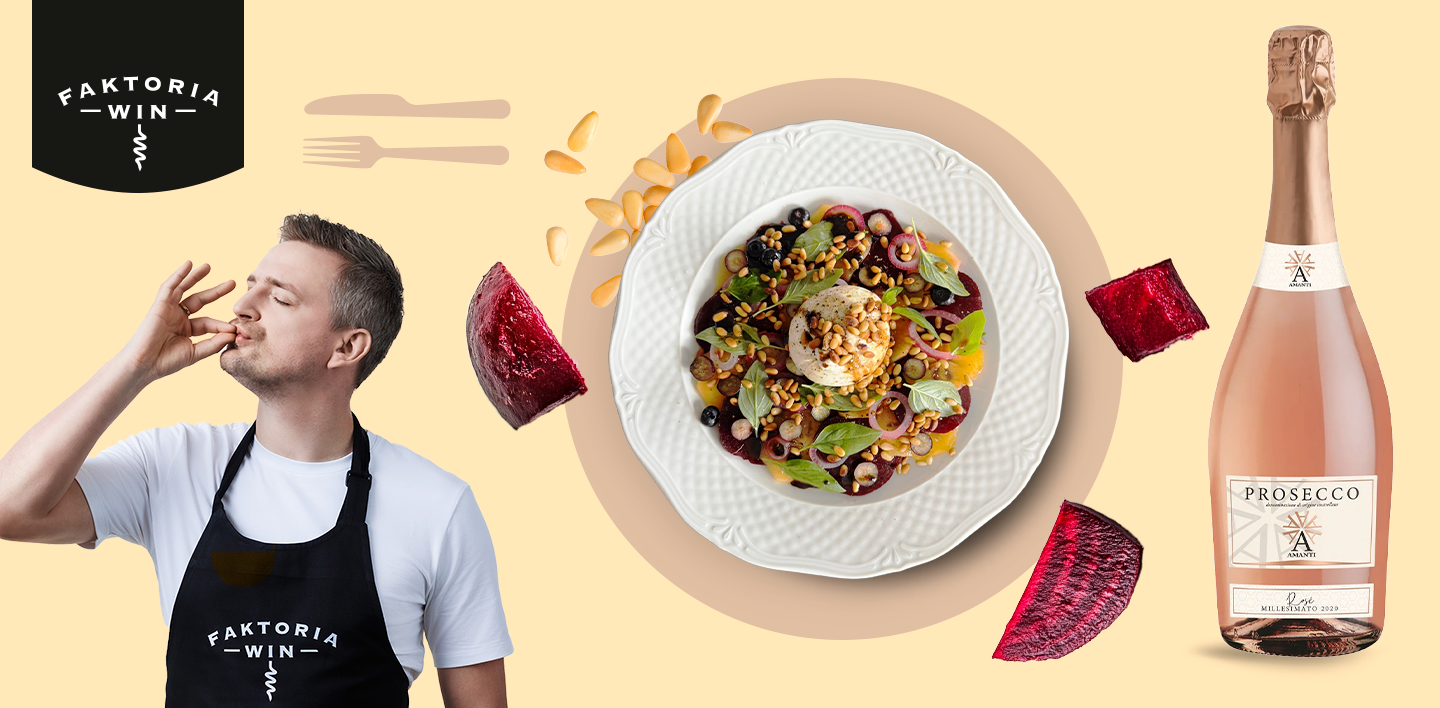 Carpaccio z buraka, z burratą i orzeszkami pini